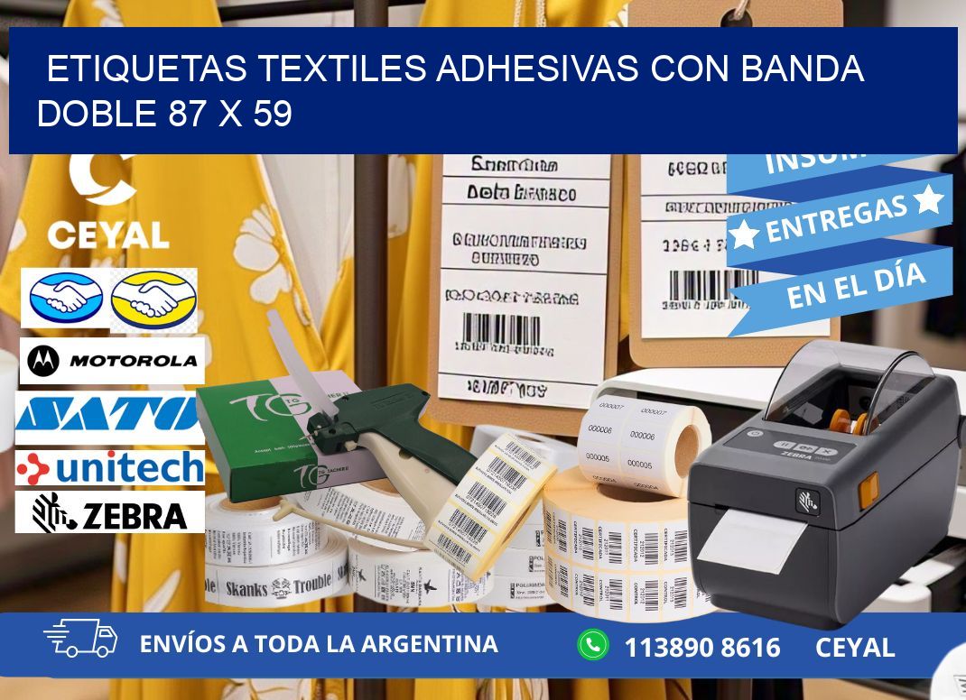 ETIQUETAS TEXTILES ADHESIVAS CON BANDA DOBLE 87 x 59