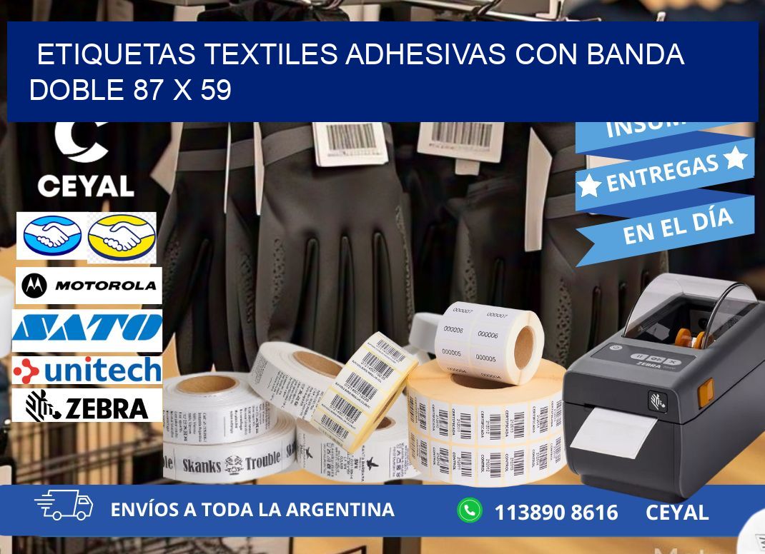 ETIQUETAS TEXTILES ADHESIVAS CON BANDA DOBLE 87 x 59