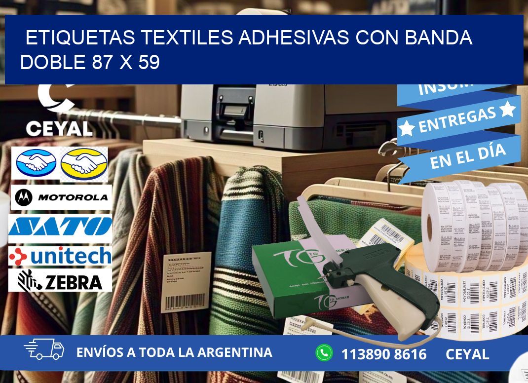 ETIQUETAS TEXTILES ADHESIVAS CON BANDA DOBLE 87 x 59