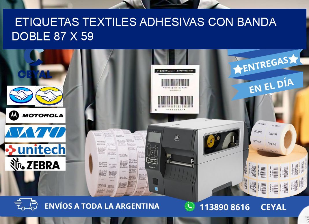 ETIQUETAS TEXTILES ADHESIVAS CON BANDA DOBLE 87 x 59