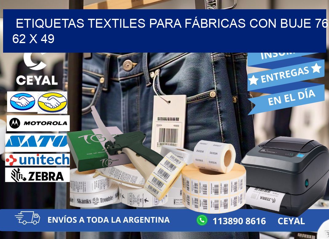ETIQUETAS TEXTILES PARA FÁBRICAS CON BUJE 76 62 x 49