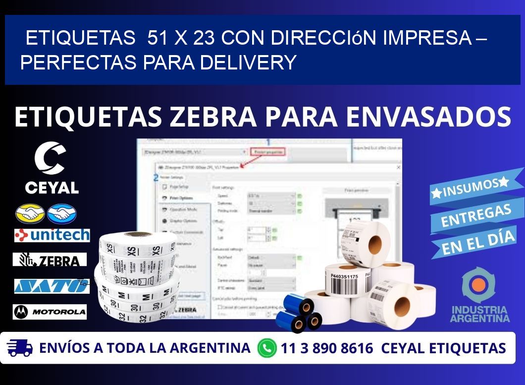 Etiquetas  51 x 23 con Dirección Impresa – Perfectas para Delivery