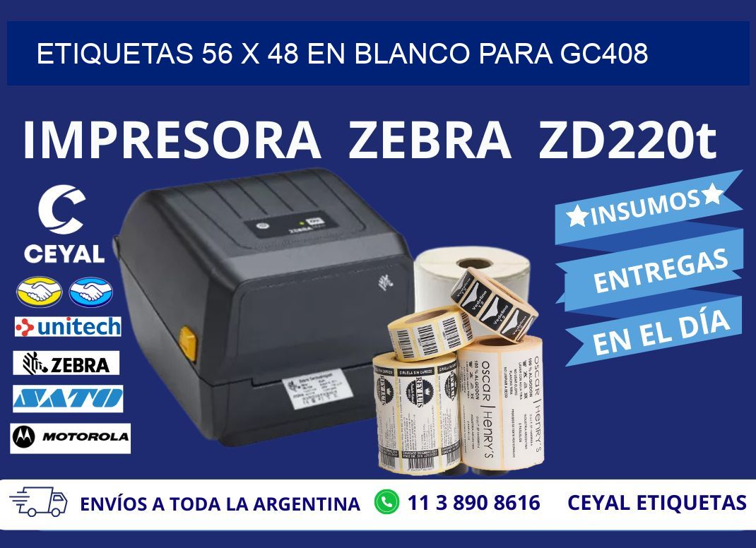 Etiquetas 56 x 48 en blanco para gc408