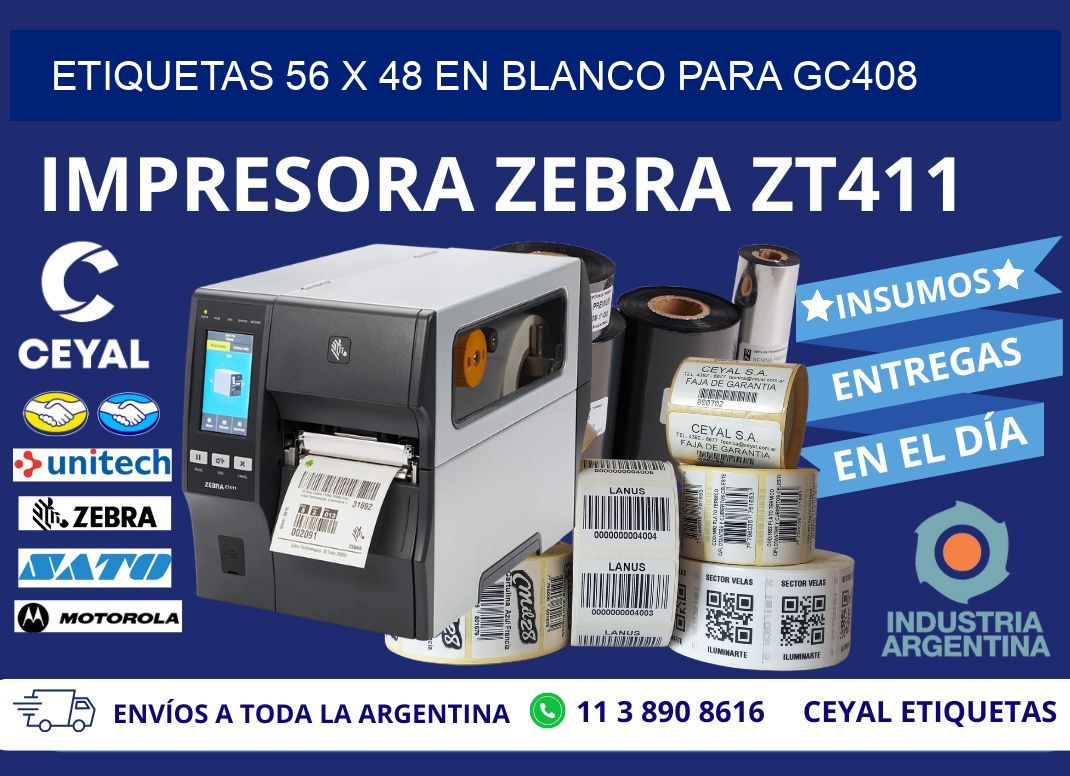 Etiquetas 56 x 48 en blanco para gc408