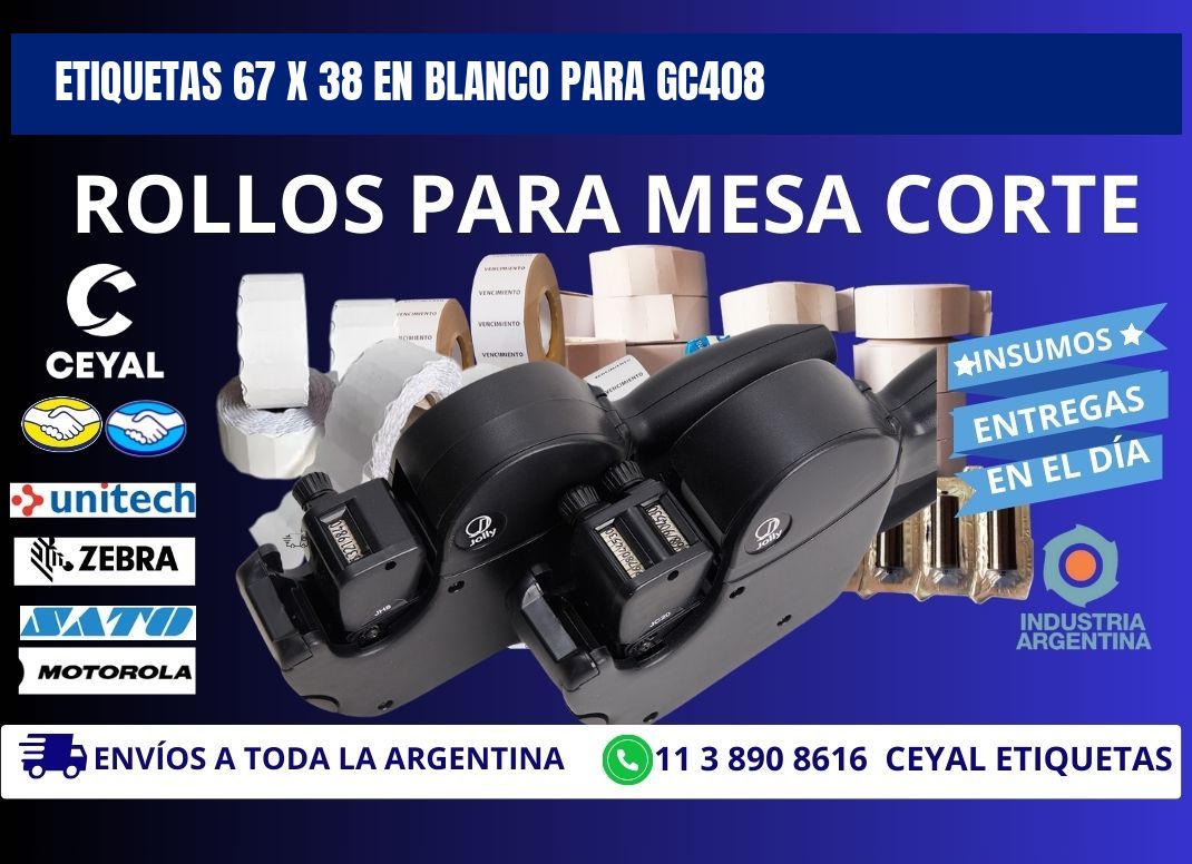 Etiquetas 67 x 38 en blanco para gc408