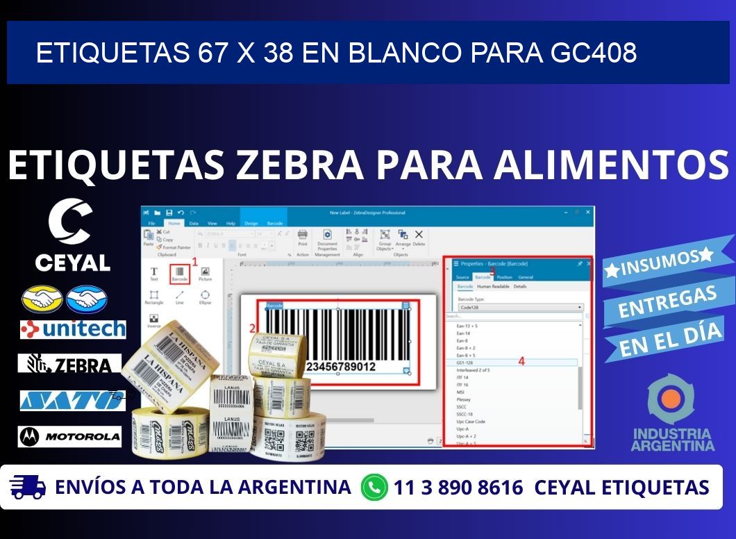 Etiquetas 67 x 38 en blanco para gc408