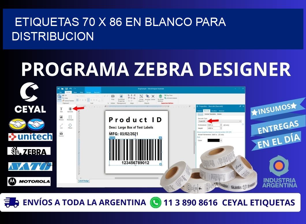 Etiquetas 70 x 86 en blanco para distribucion