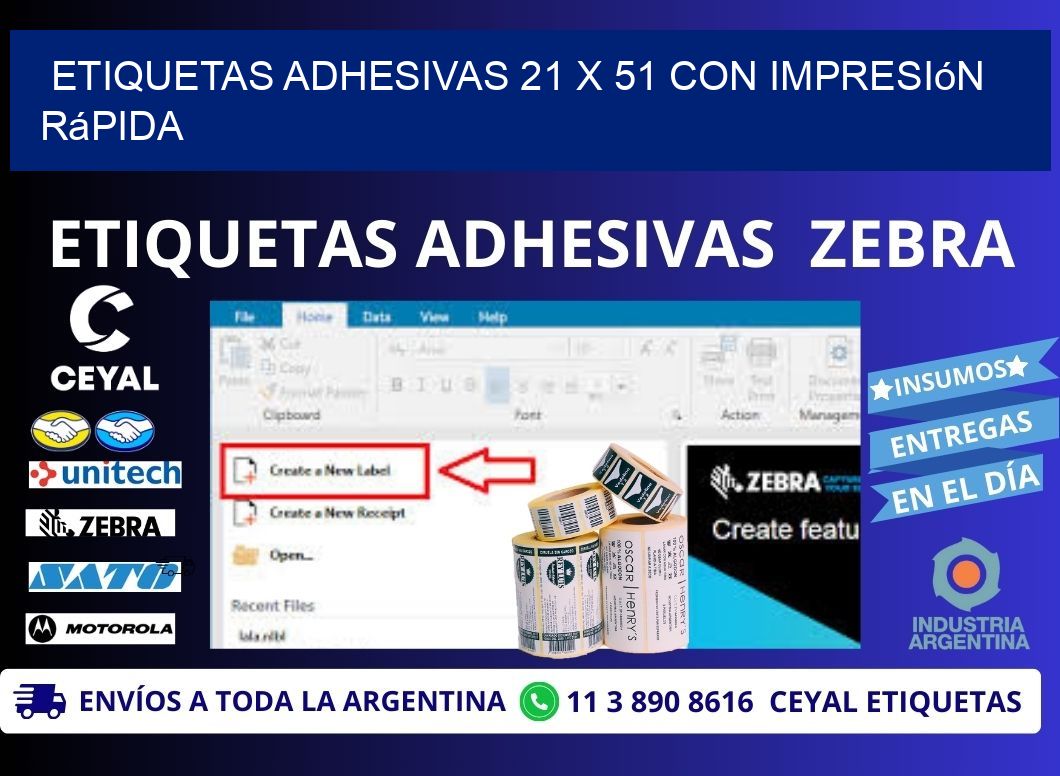 Etiquetas Adhesivas 21 x 51 con Impresión Rápida