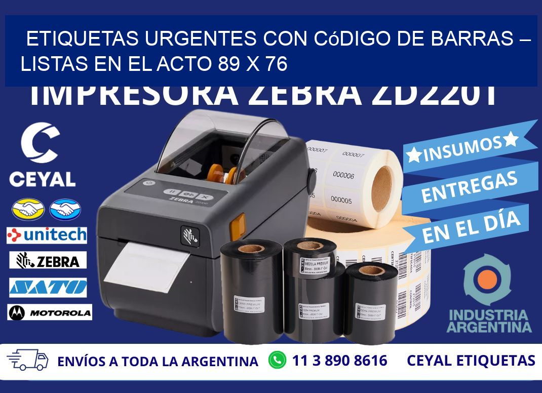 Etiquetas Urgentes con Código de Barras – Listas en el Acto 89 x 76