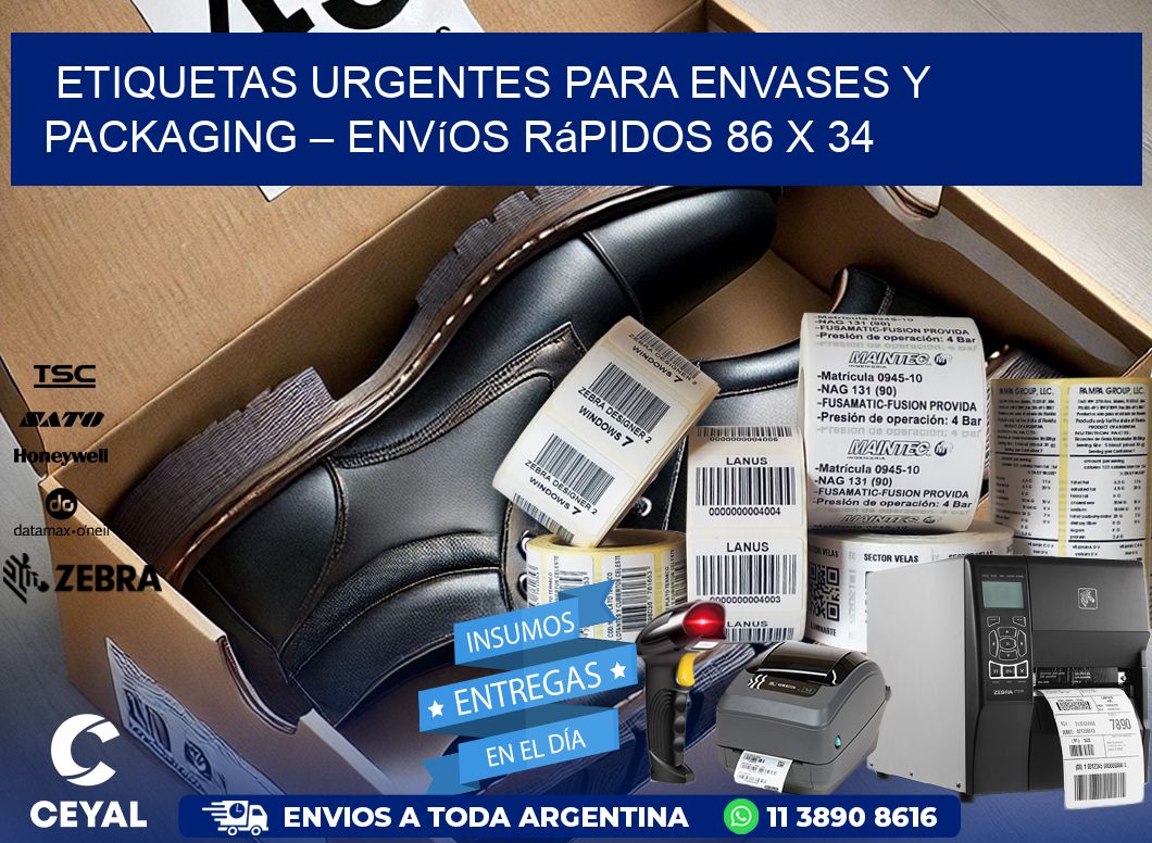 Etiquetas Urgentes para Envases y Packaging – Envíos Rápidos 86 x 34