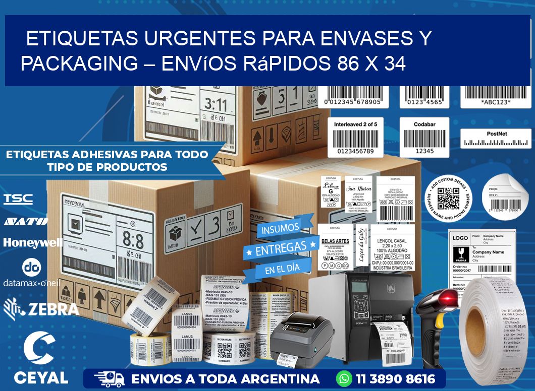 Etiquetas Urgentes para Envases y Packaging – Envíos Rápidos 86 x 34