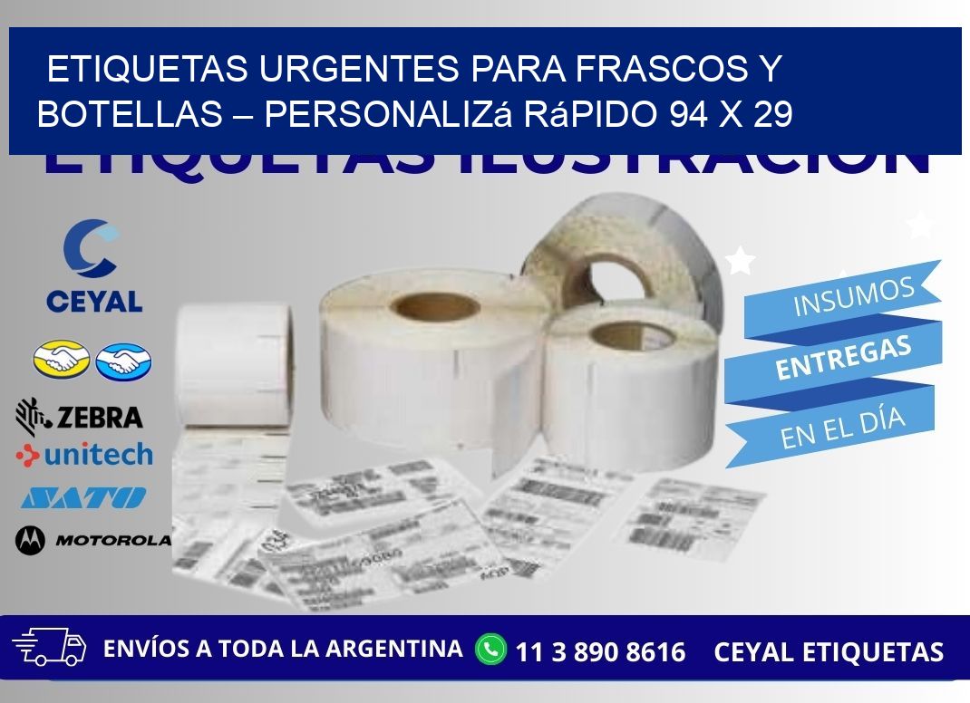 Etiquetas Urgentes para Frascos y Botellas – Personalizá Rápido 94 x 29