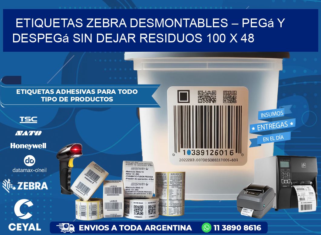 Etiquetas Zebra Desmontables – Pegá y Despegá Sin Dejar Residuos 100 x 48