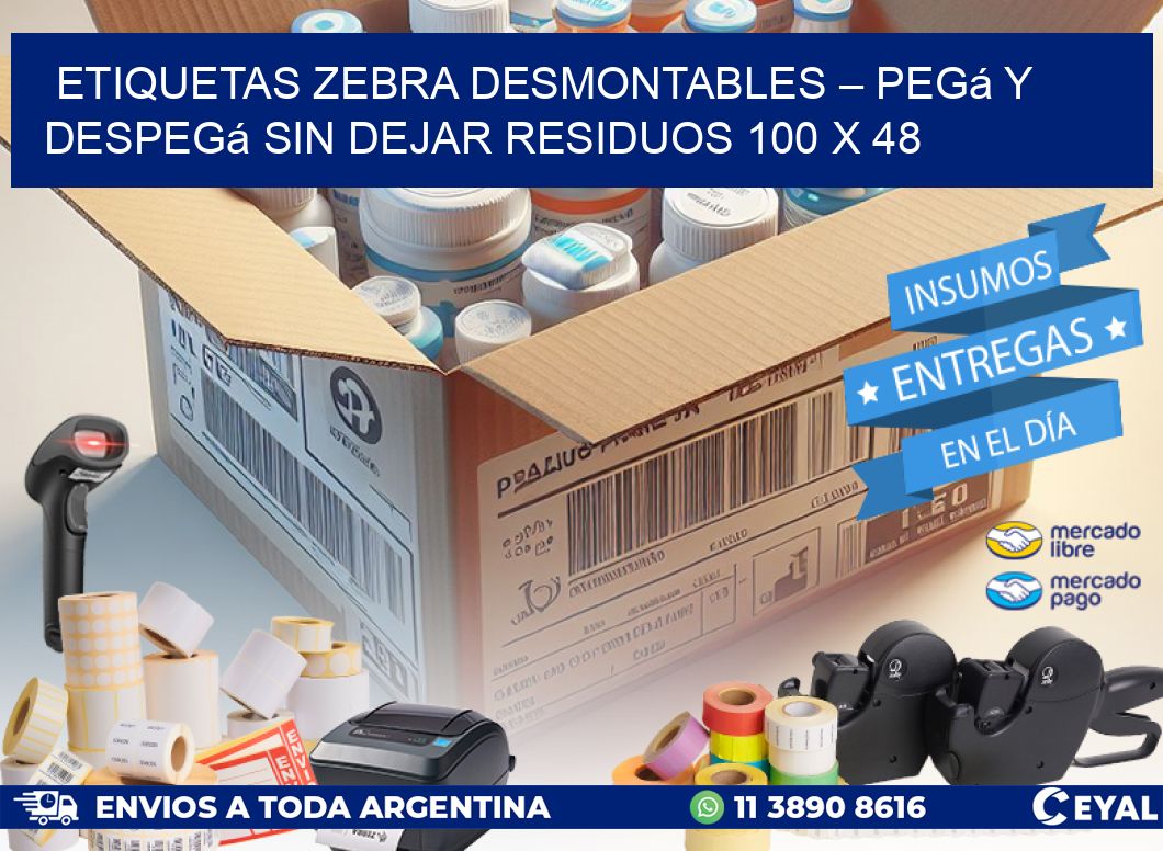 Etiquetas Zebra Desmontables – Pegá y Despegá Sin Dejar Residuos 100 x 48