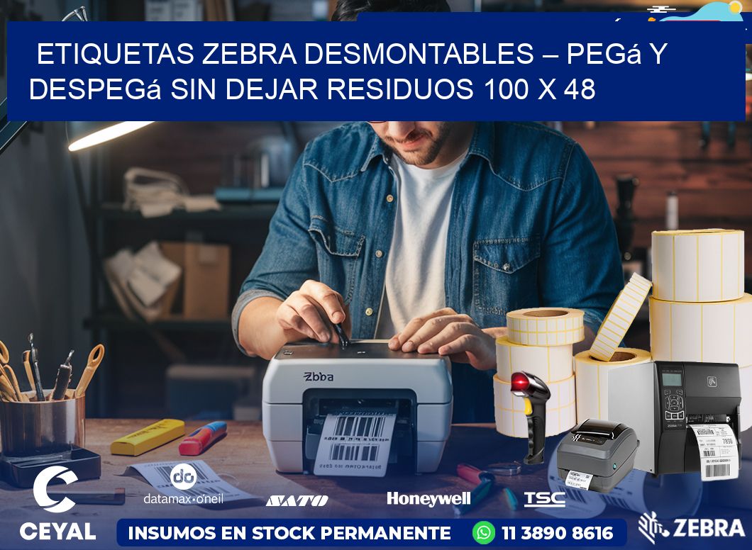 Etiquetas Zebra Desmontables – Pegá y Despegá Sin Dejar Residuos 100 x 48