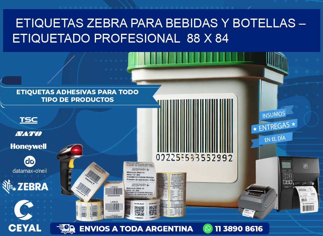 Etiquetas Zebra para Bebidas y Botellas – Etiquetado Profesional  88 x 84