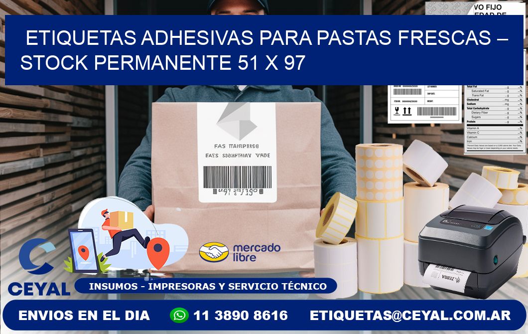 Etiquetas adhesivas para pastas frescas – Stock permanente 51 x 97