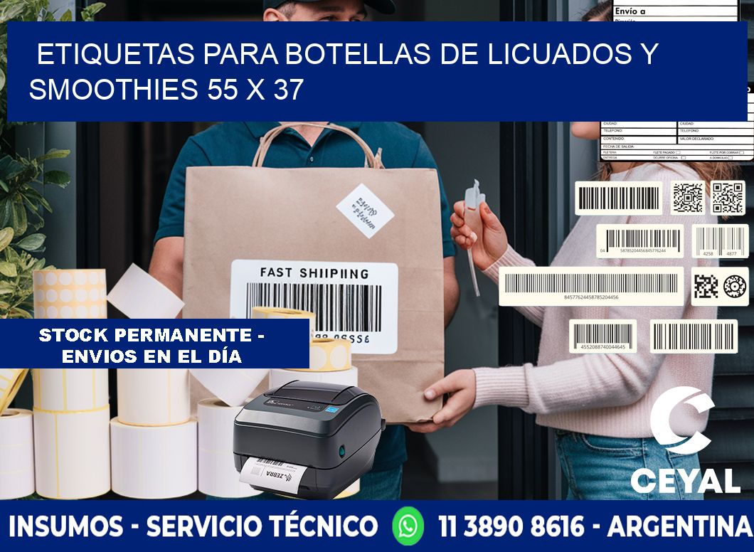 Etiquetas para botellas de licuados y smoothies 55 x 37