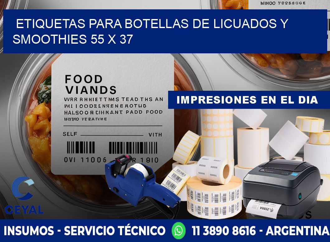 Etiquetas para botellas de licuados y smoothies 55 x 37