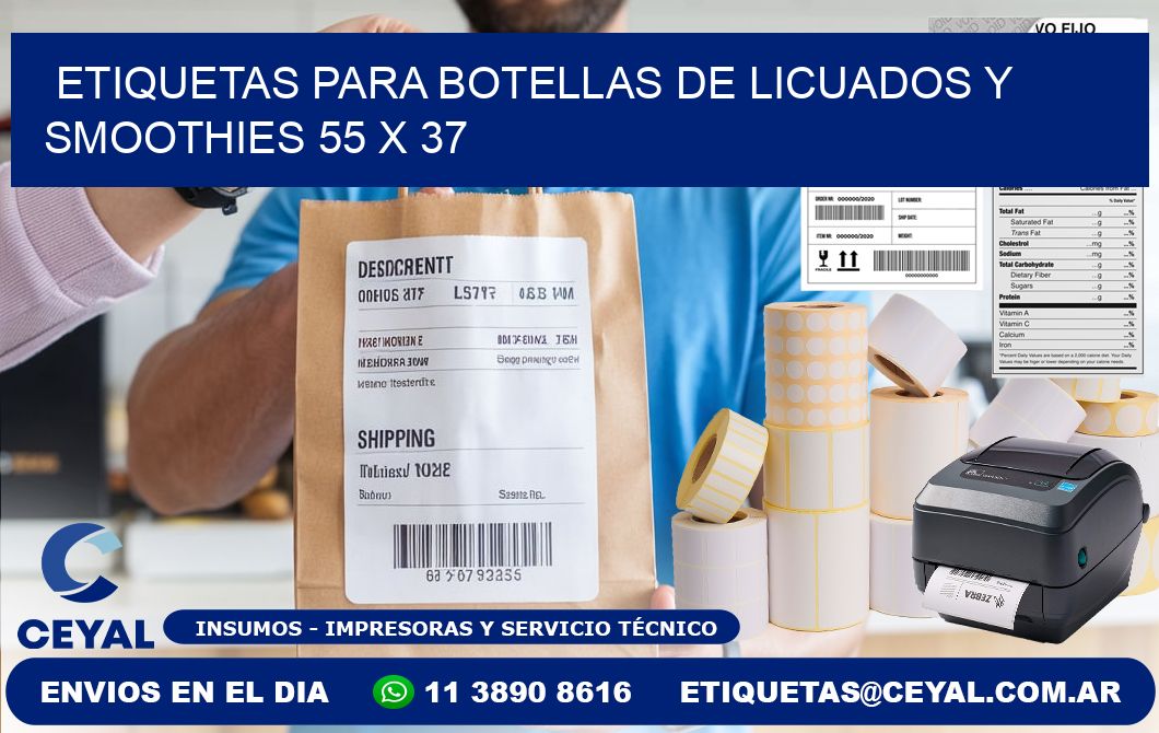 Etiquetas para botellas de licuados y smoothies 55 x 37