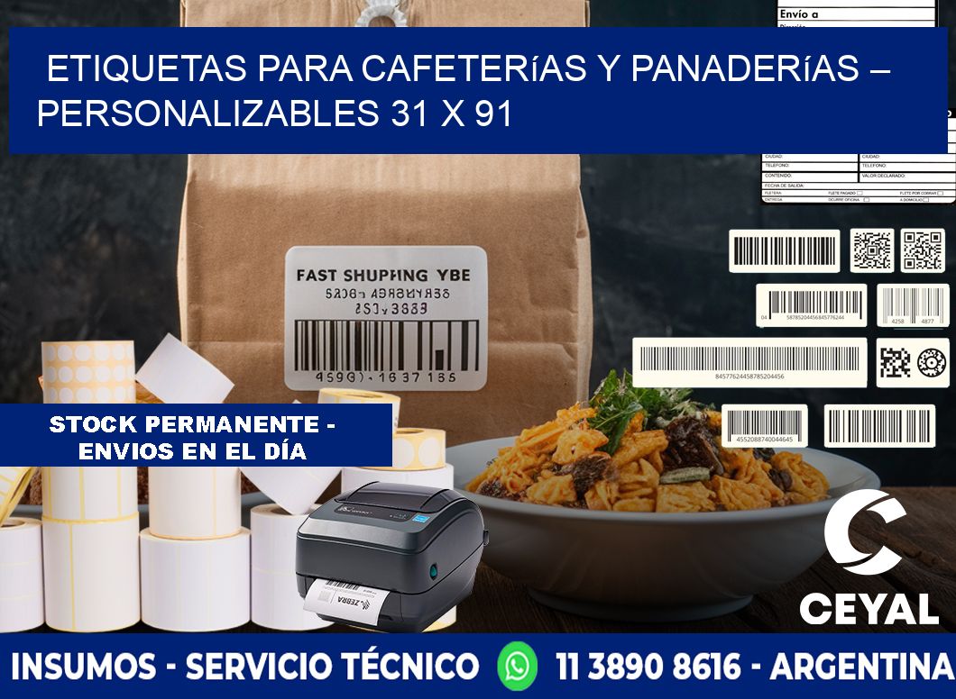 Etiquetas para cafeterías y panaderías – Personalizables 31 x 91