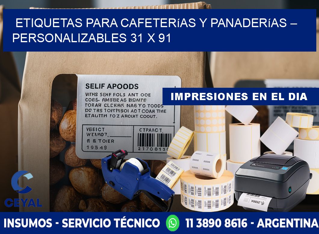Etiquetas para cafeterías y panaderías – Personalizables 31 x 91