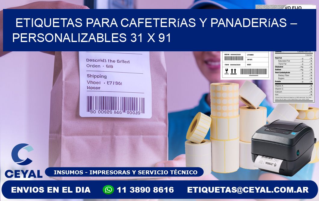 Etiquetas para cafeterías y panaderías – Personalizables 31 x 91