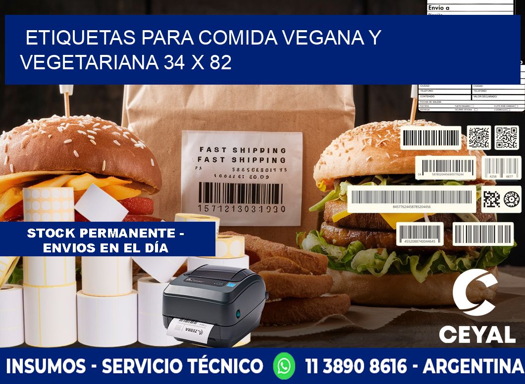 Etiquetas para comida vegana y vegetariana 34 x 82