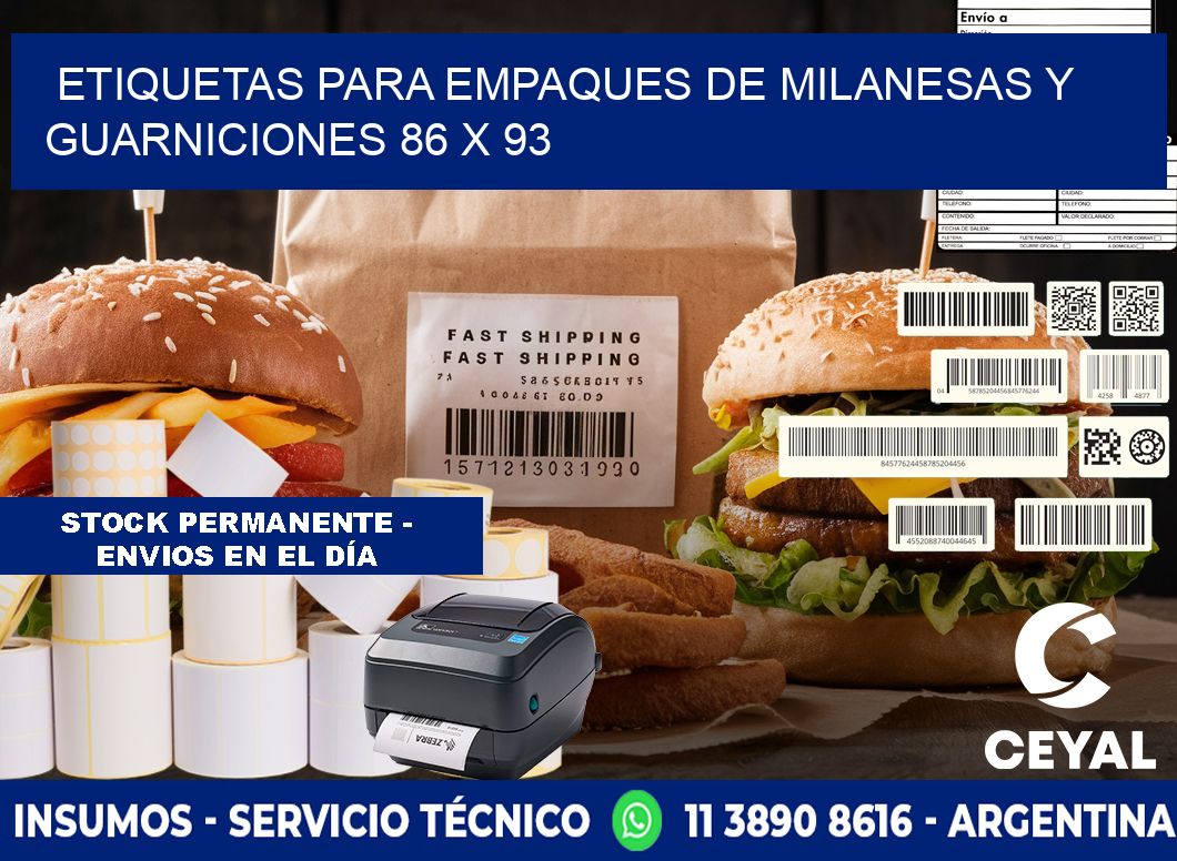 Etiquetas para empaques de milanesas y guarniciones 86 x 93