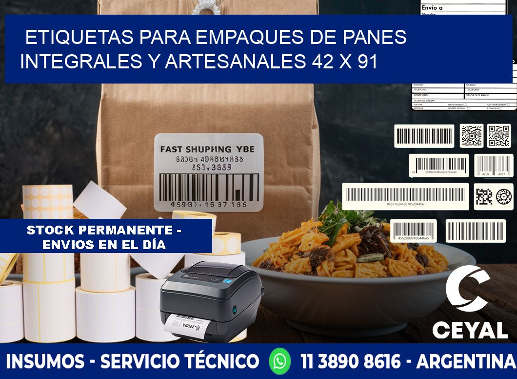 Etiquetas para empaques de panes integrales y artesanales 42 x 91