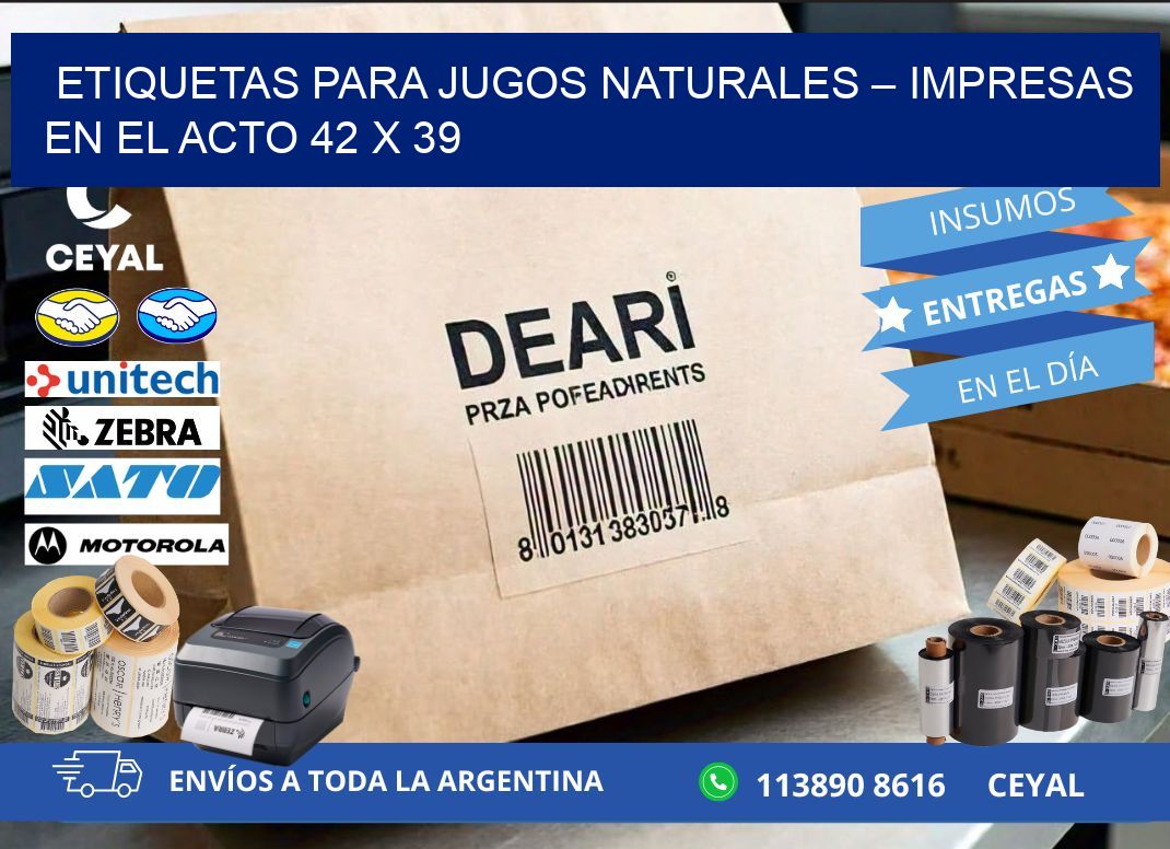 Etiquetas para jugos naturales – Impresas en el acto 42 x 39