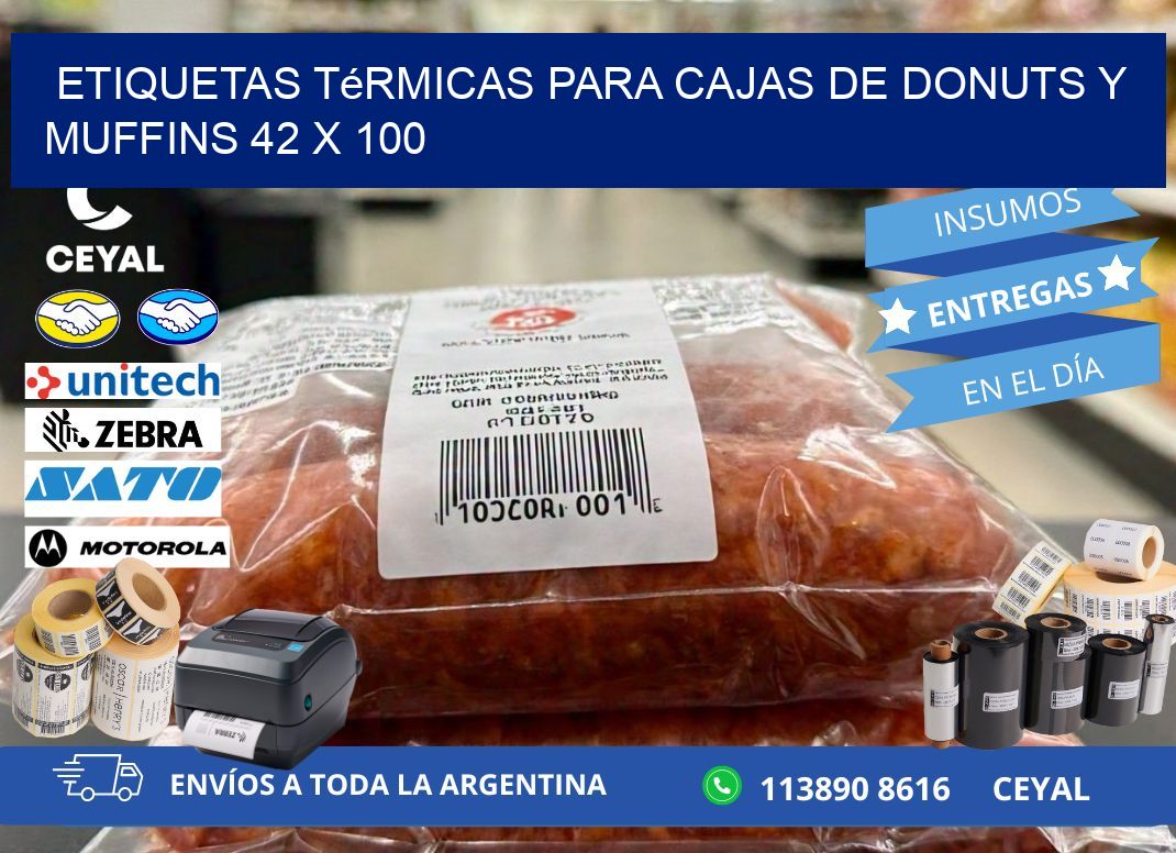 Etiquetas térmicas para cajas de donuts y muffins 42 x 100