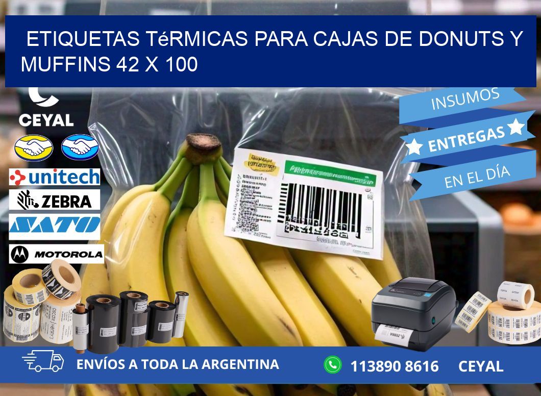 Etiquetas térmicas para cajas de donuts y muffins 42 x 100