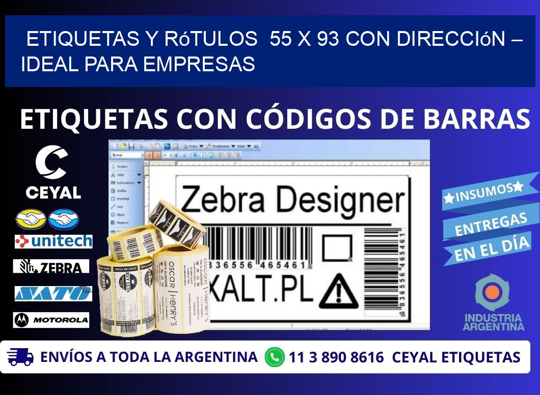 Etiquetas y Rótulos  55 x 93 con Dirección – Ideal para Empresas