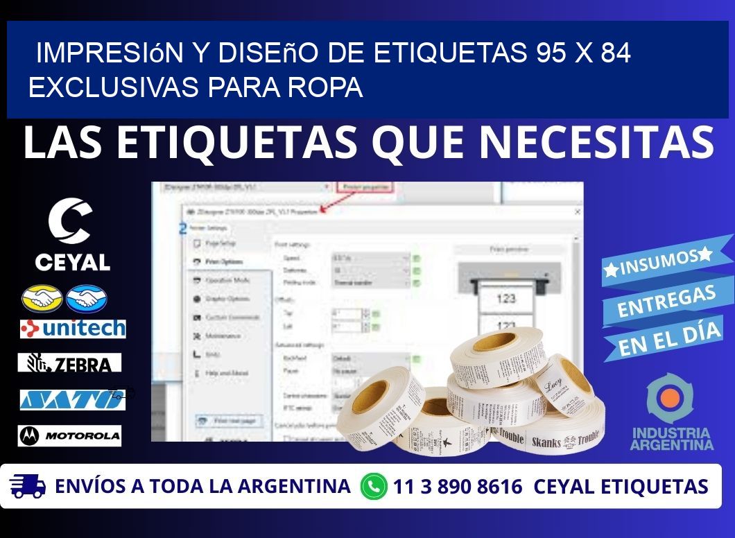 Impresión y Diseño de Etiquetas 95 x 84 Exclusivas para Ropa