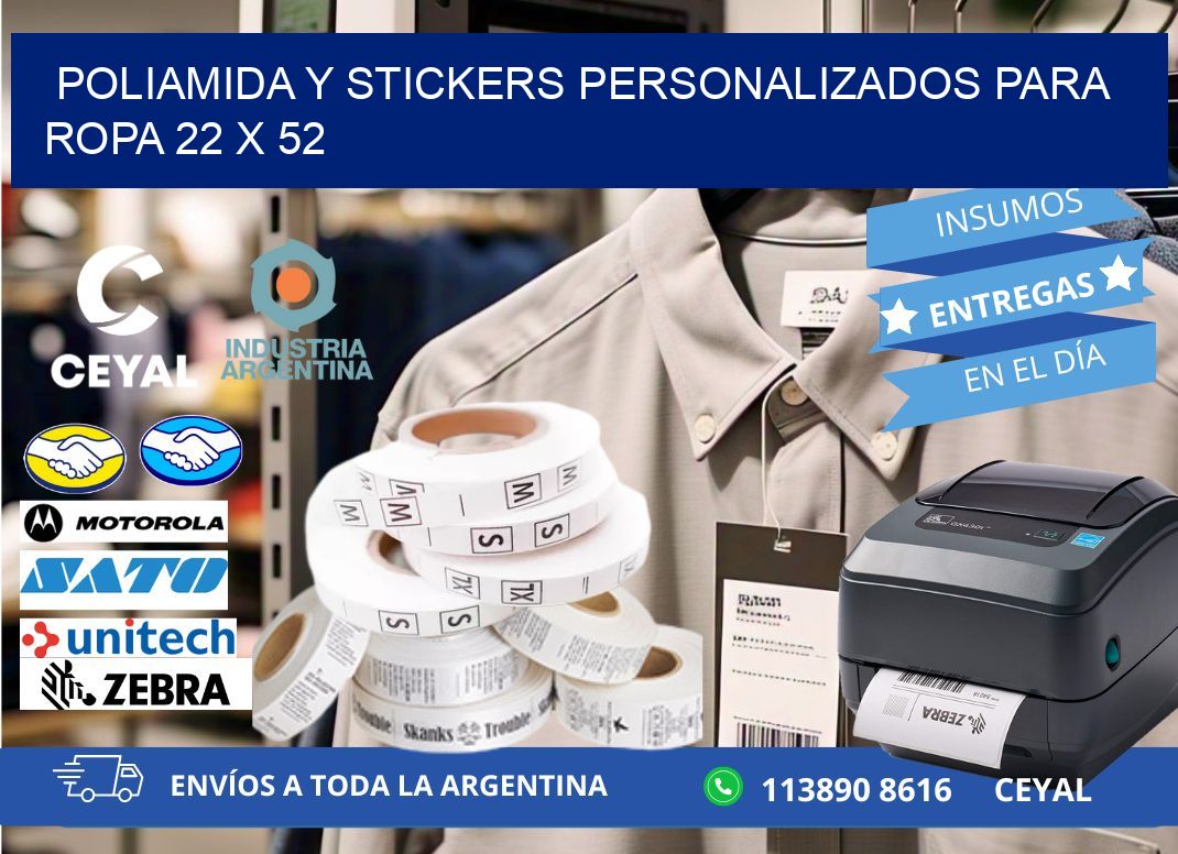 POLIAMIDA Y STICKERS PERSONALIZADOS PARA ROPA 22 x 52