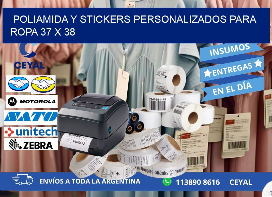 POLIAMIDA Y STICKERS PERSONALIZADOS PARA ROPA 37 x 38