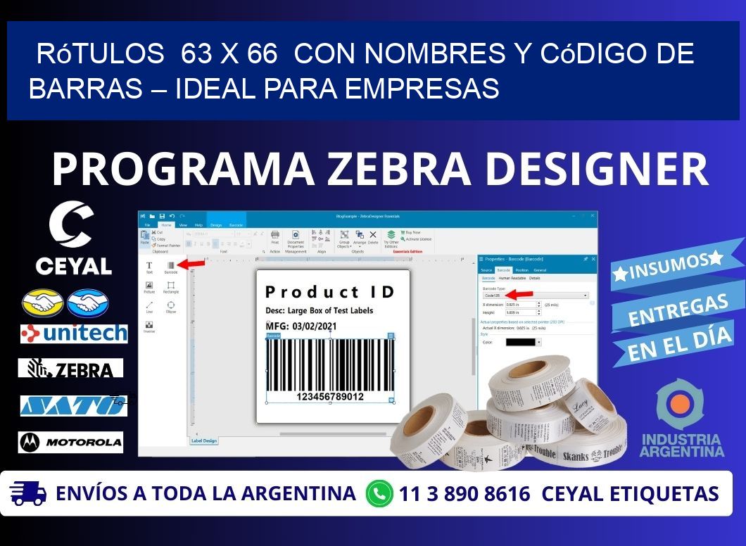 Rótulos  63 x 66  con Nombres y Código de Barras – Ideal para Empresas