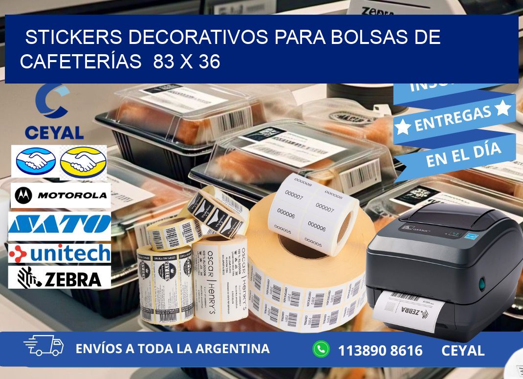 STICKERS DECORATIVOS PARA BOLSAS DE CAFETERÍAS  83 x 36