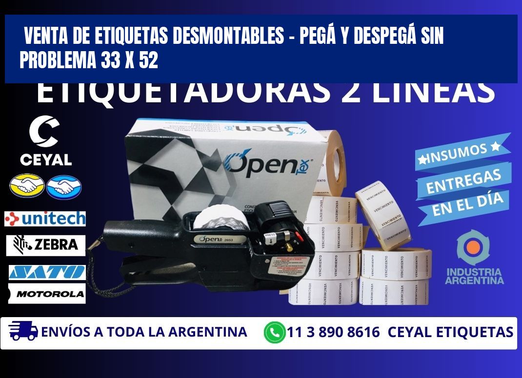 VENTA DE ETIQUETAS DESMONTABLES – PEGÁ Y DESPEGÁ SIN PROBLEMA 33 x 52