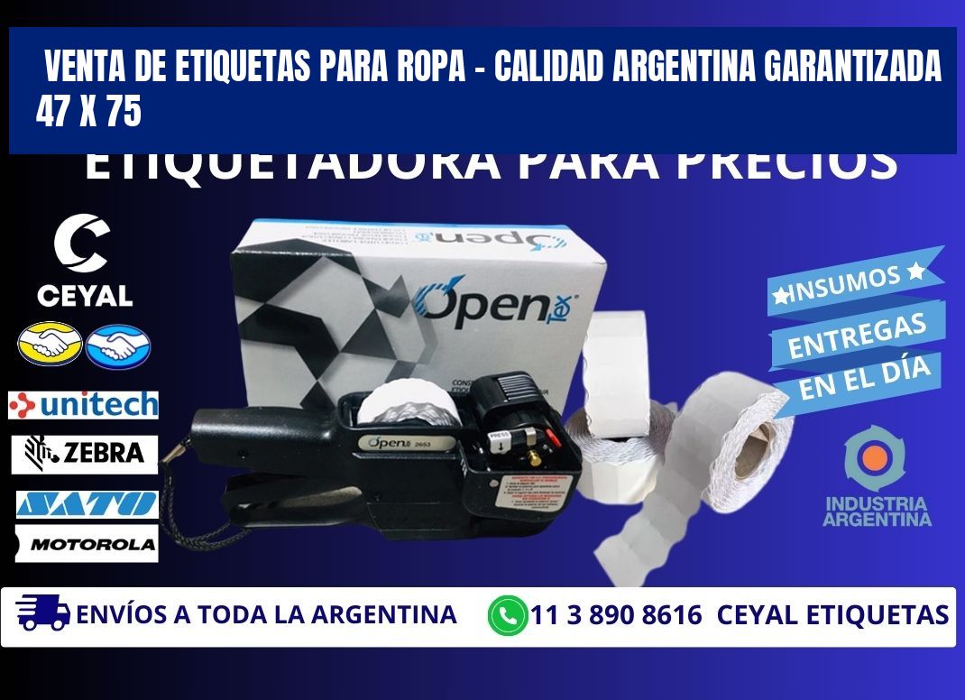 VENTA DE ETIQUETAS PARA ROPA – CALIDAD ARGENTINA GARANTIZADA 47 x 75
