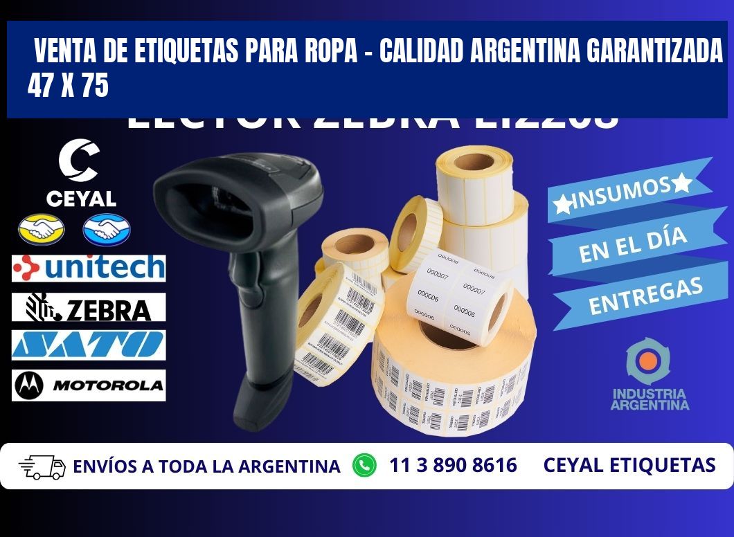 VENTA DE ETIQUETAS PARA ROPA – CALIDAD ARGENTINA GARANTIZADA 47 x 75