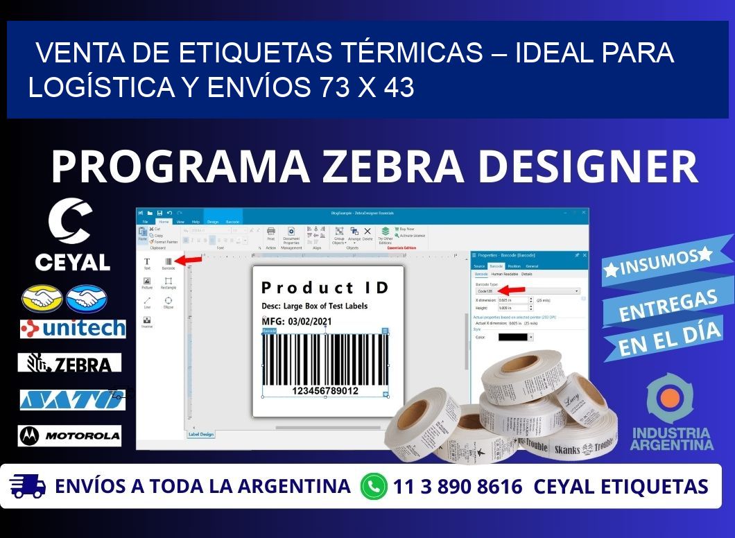 VENTA DE ETIQUETAS TÉRMICAS – IDEAL PARA LOGÍSTICA Y ENVÍOS 73 x 43