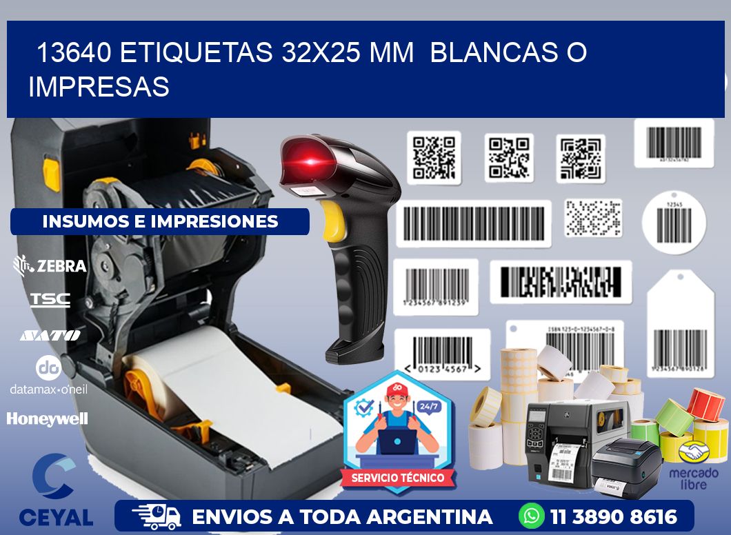 13640 ETIQUETAS 32x25 mm  BLANCAS O IMPRESAS