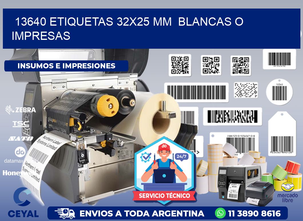 13640 ETIQUETAS 32x25 mm  BLANCAS O IMPRESAS