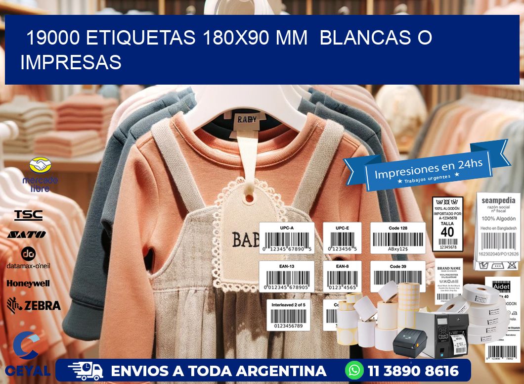 19000 ETIQUETAS 180x90 mm  BLANCAS O IMPRESAS