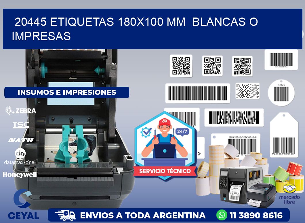 20445 ETIQUETAS 180x100 mm  BLANCAS O IMPRESAS