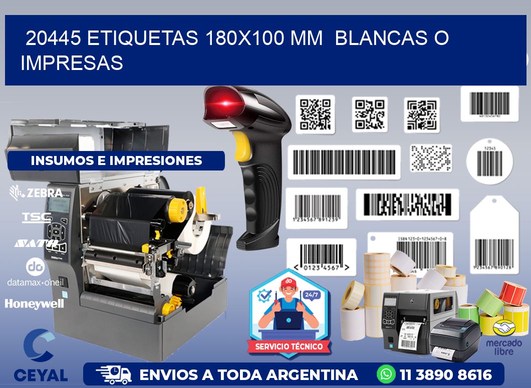 20445 ETIQUETAS 180x100 mm  BLANCAS O IMPRESAS