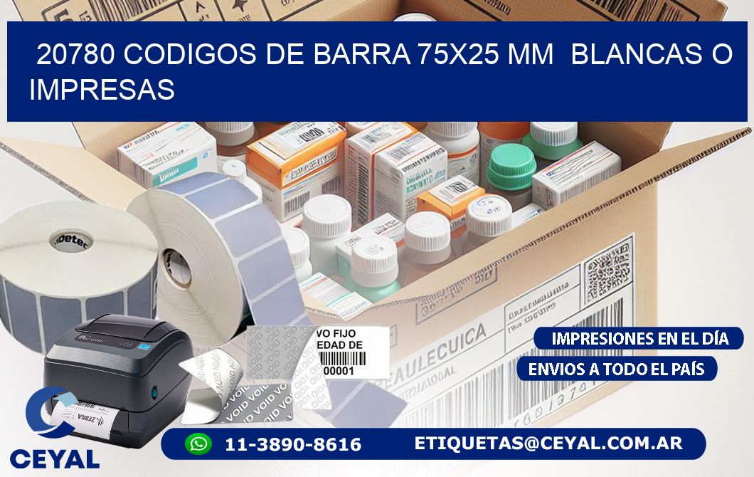 20780 CODIGOS DE BARRA 75x25 mm  BLANCAS O IMPRESAS