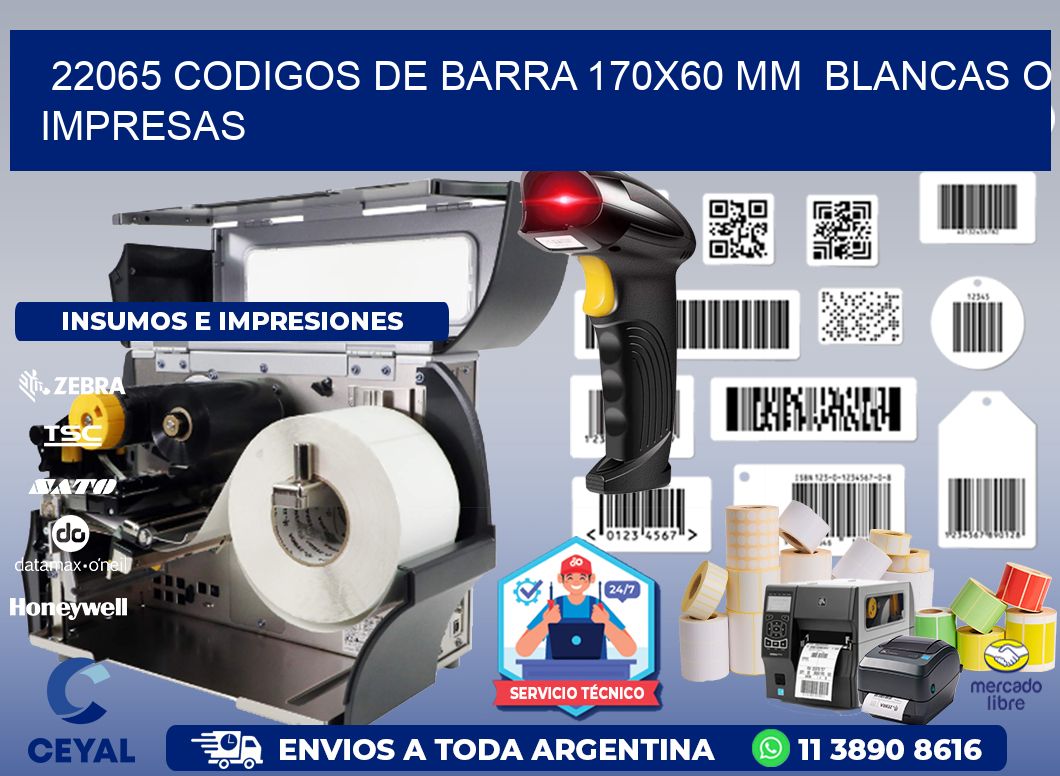 22065 CODIGOS DE BARRA 170x60 mm BLANCAS O IMPRESAS